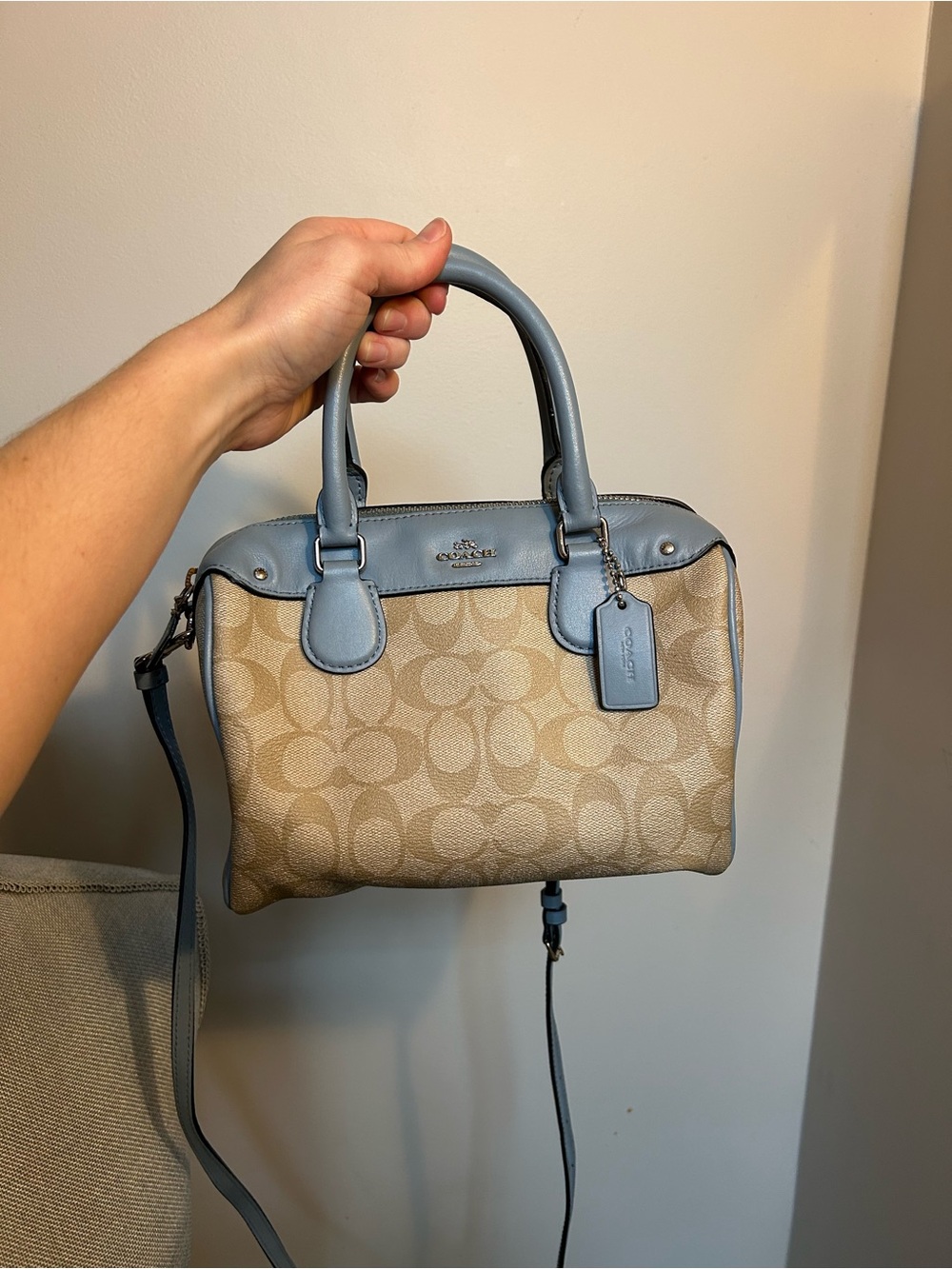 Coach Signature Mini Bennett Canvas Satchel in Beige and Blue
